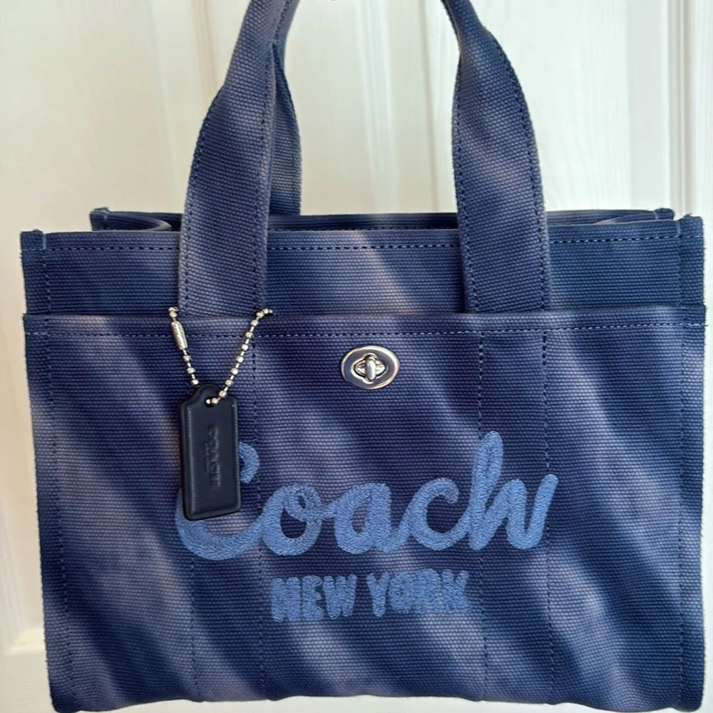 Coach Navy Blue Canvas Tote with Embroidered Logo